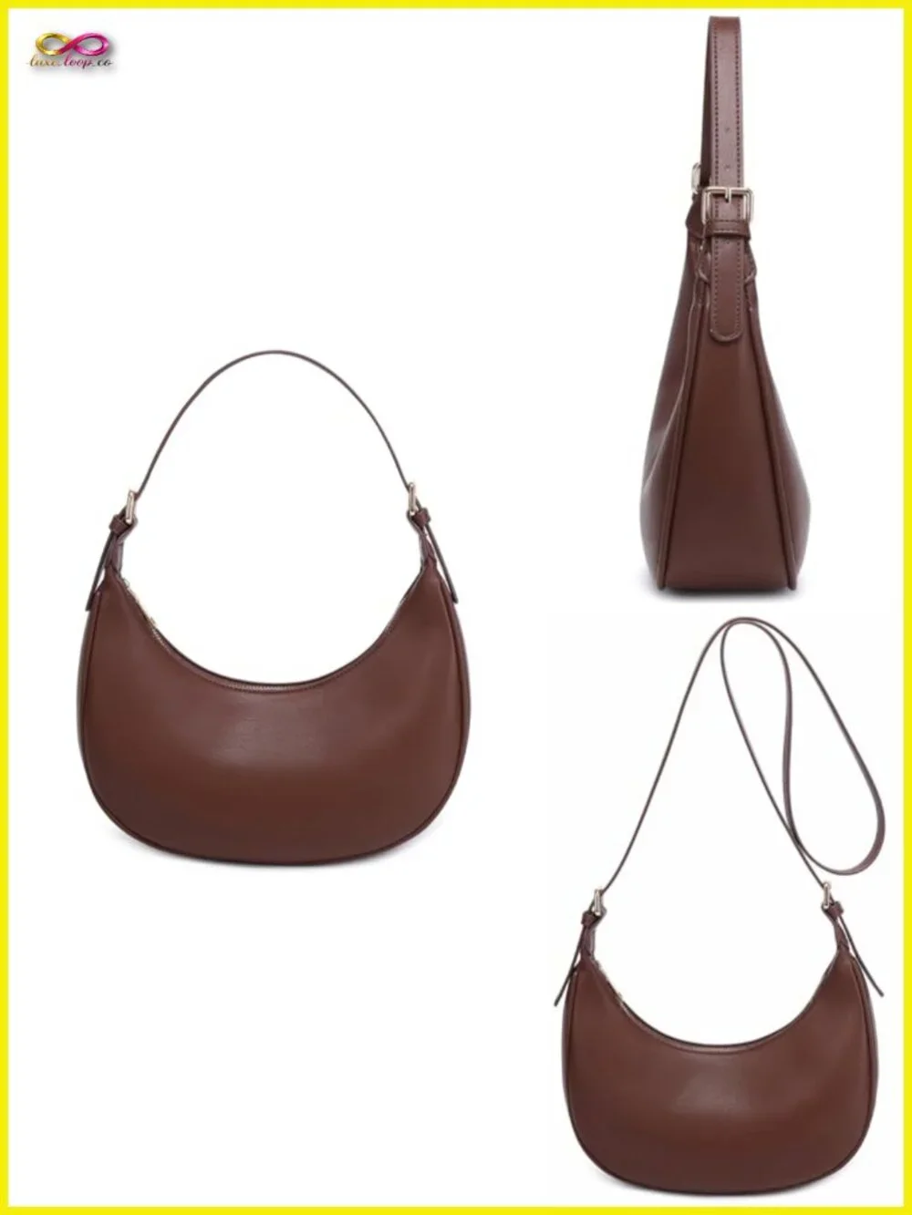 Faux Leather Hobo Crossbody Bag with Zipper Closure